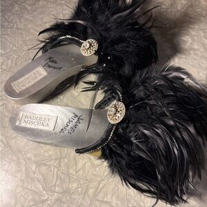 Badgley Mischka Custom Black Feathered Women's Dr. Scholl’s Exercise Sandals